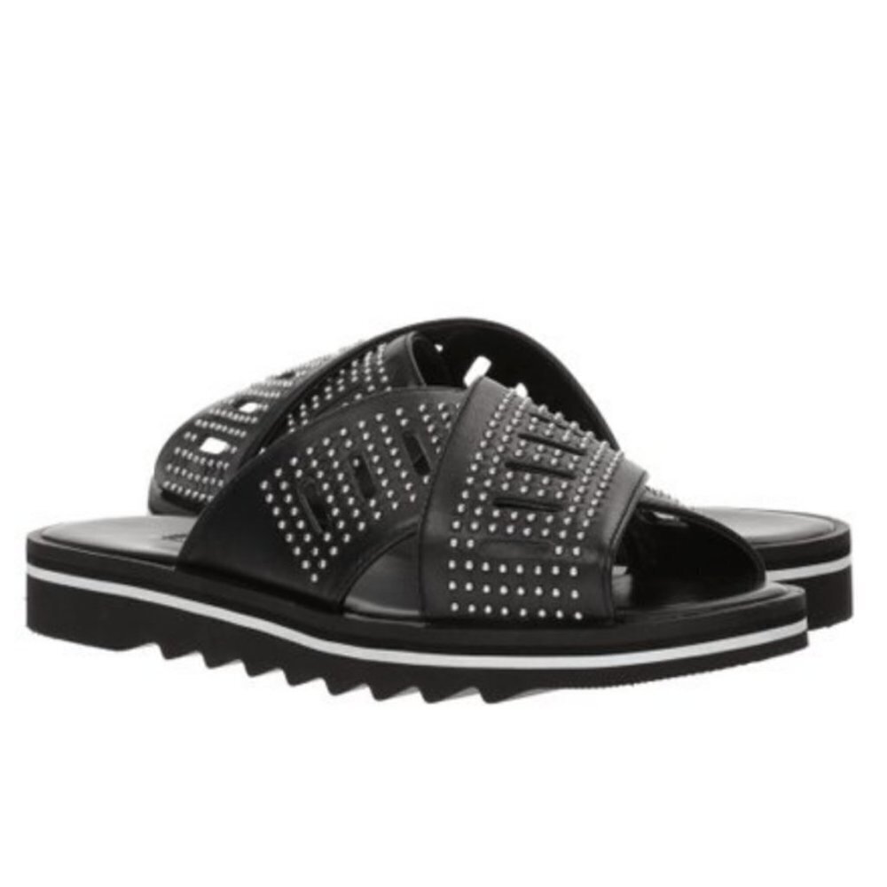 Charles David Sneaky Leather Studded Slide Sandal